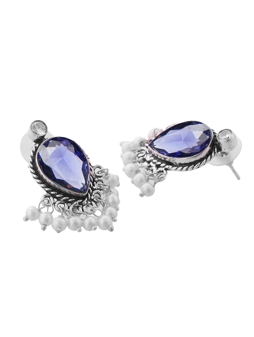 crystals studded and beaded circular stud earrings - 22014503 - Standard Image - 3