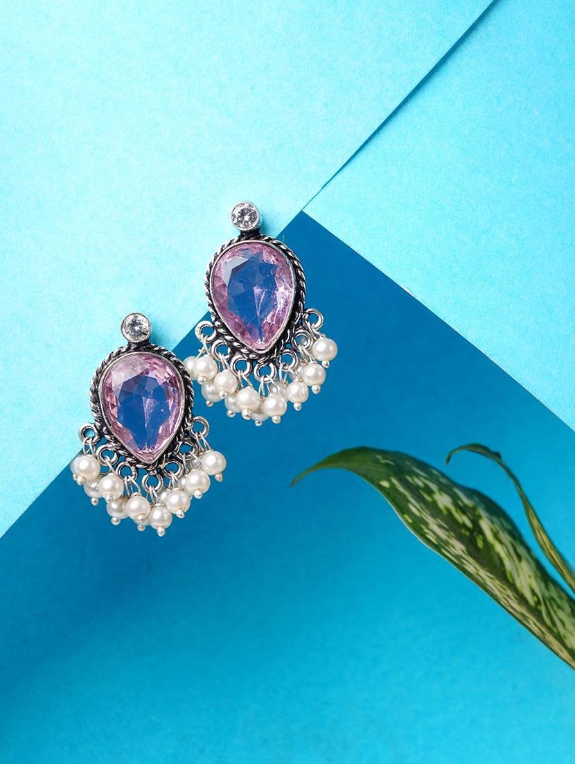 crystals studded and beaded circular stud earrings - 22014504 -  Zoom Image - 0