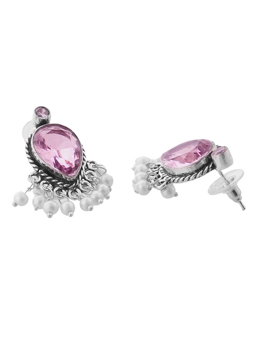crystals studded and beaded circular stud earrings - 22014504 - Standard Image - 3