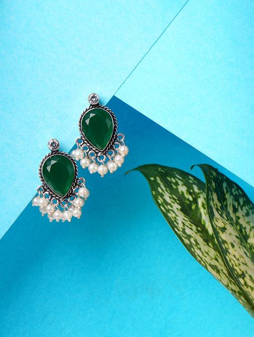 crystals studded and beaded circular stud earrings - 22014505 -  Standard Image - 0