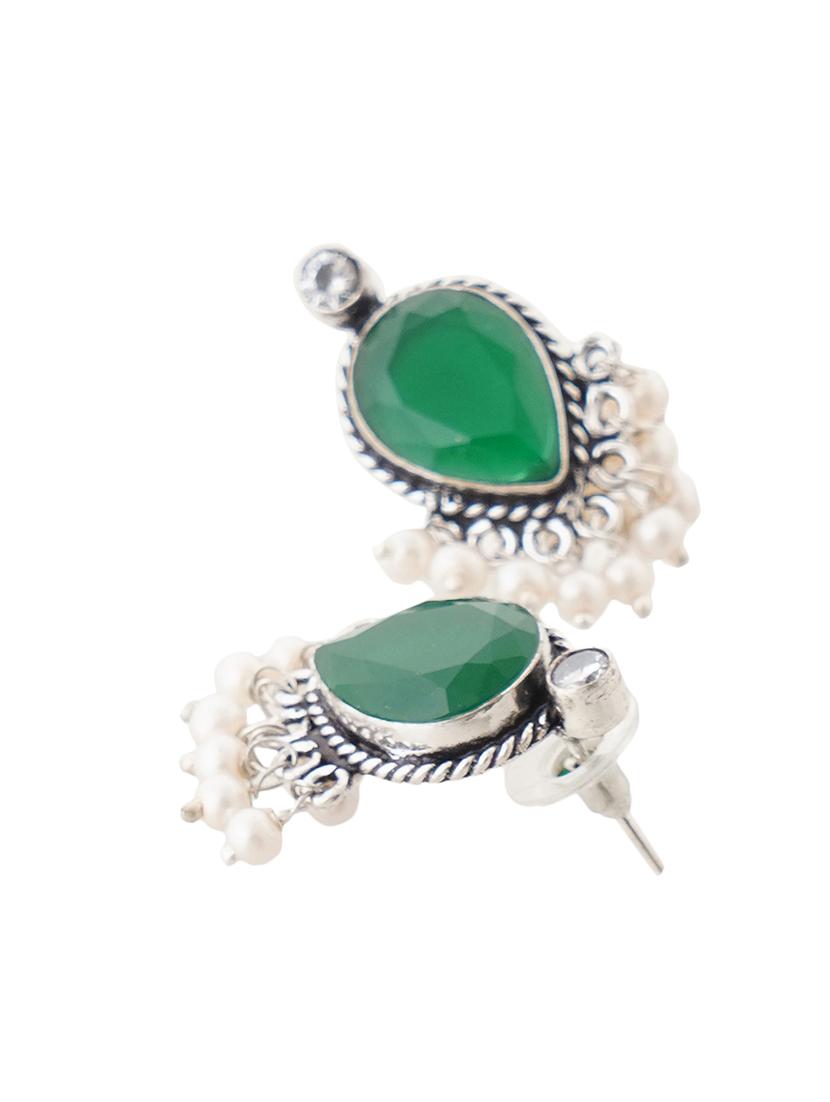 crystals studded and beaded circular stud earrings - 22014505 - Standard Image - 3