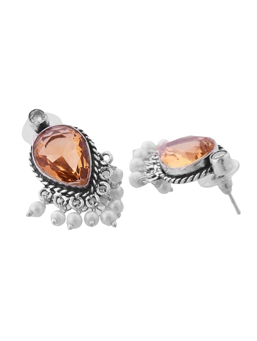 crystals studded and beaded circular stud earrings - 22014506 - Standard Image - 3
