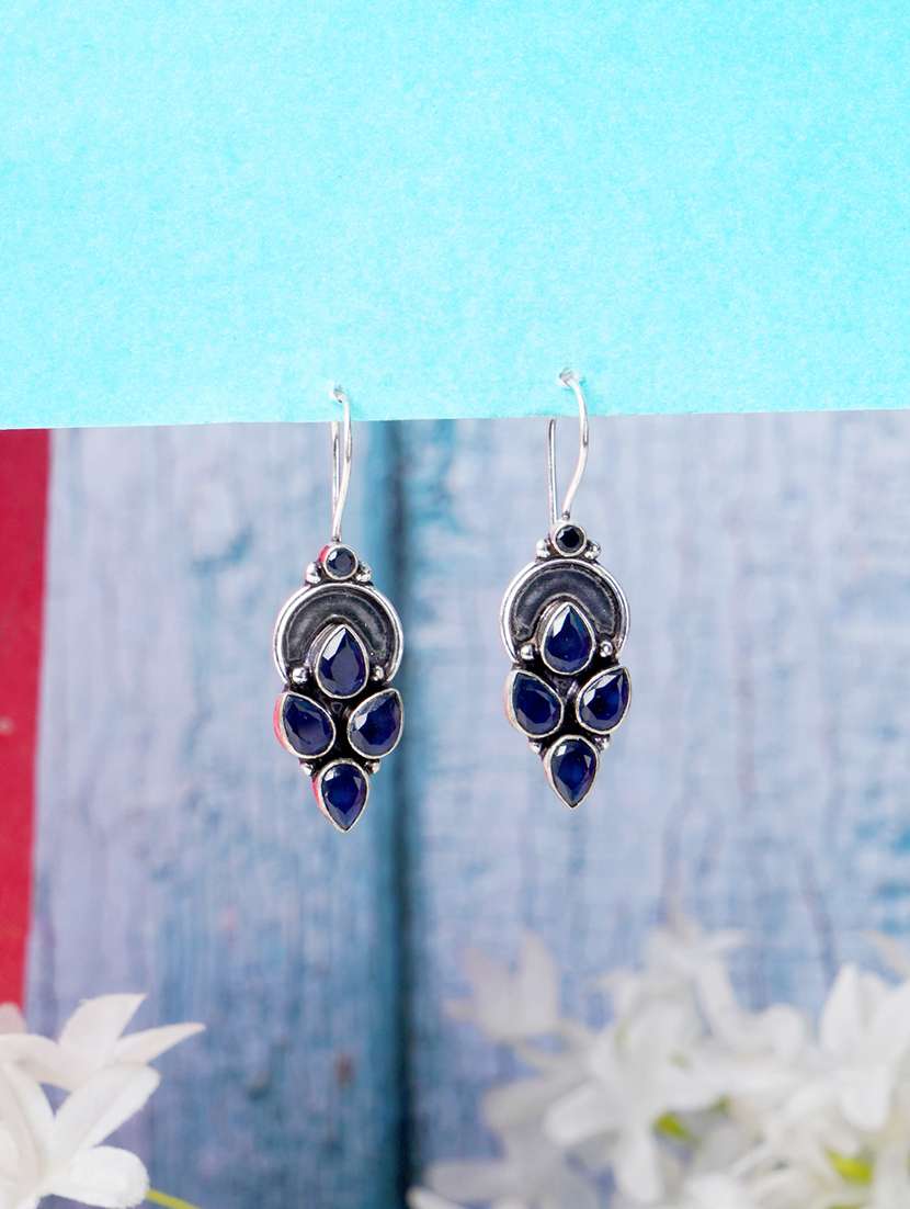 blue & silver toned classic design crystal drop stylish earring - 22014508 -  Zoom Image - 0