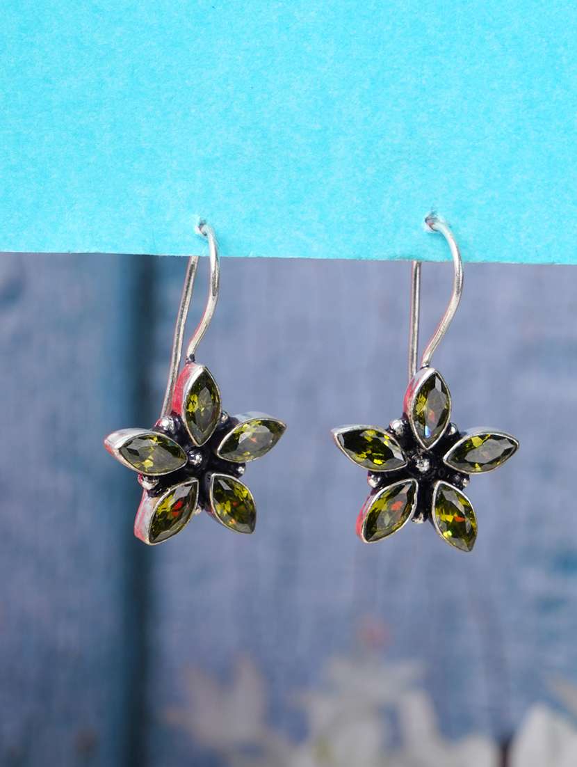 yellow & silver toned classic design crystal drop stylish earrings