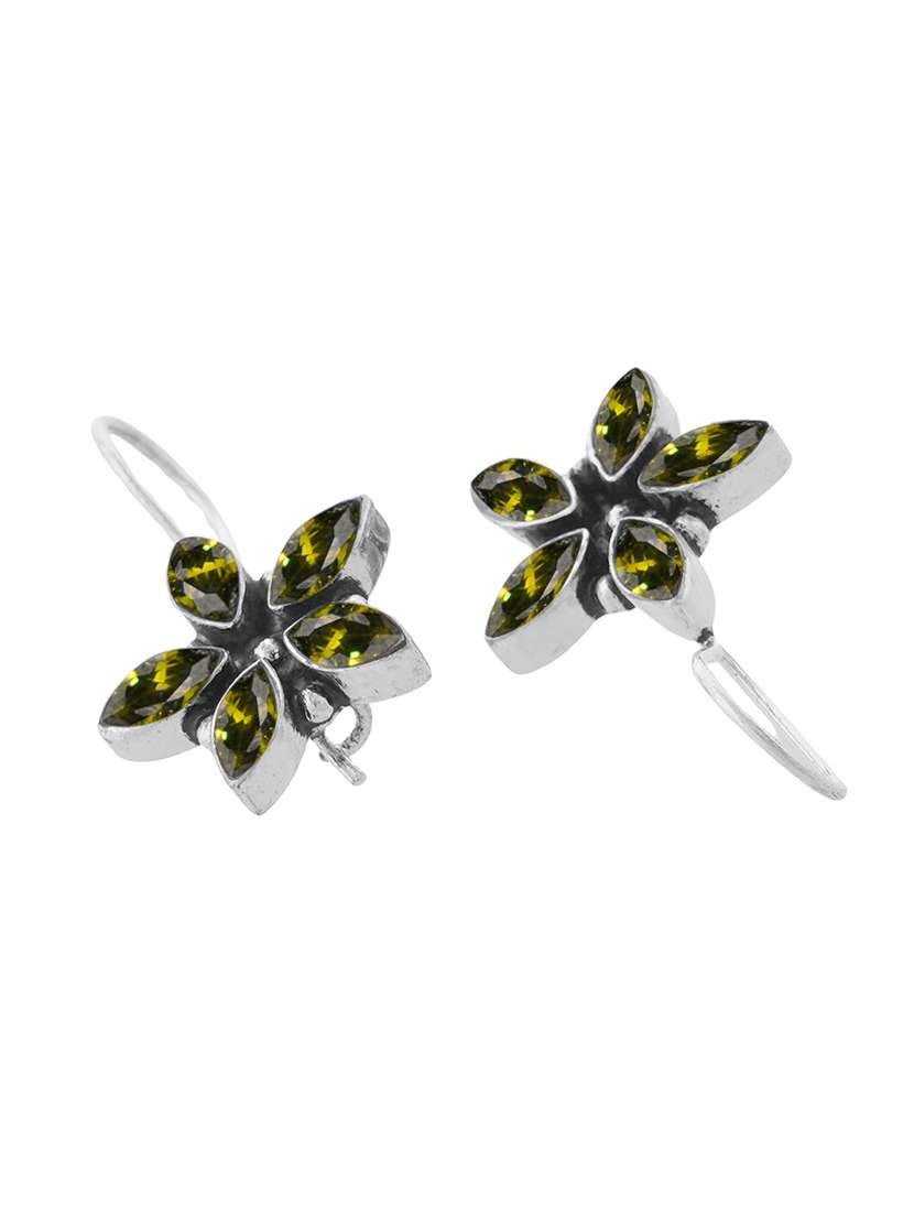 yellow & silver toned classic design crystal drop stylish earrings - 22014514 -  Standard Image - 3