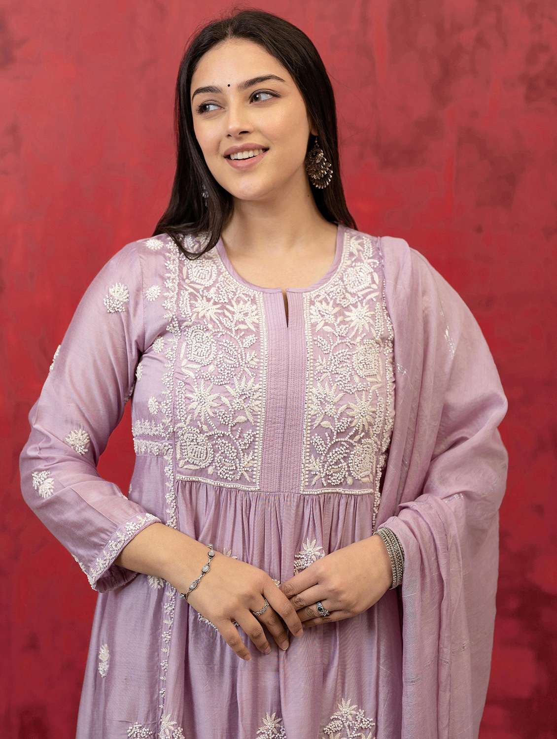 women three quarter sleeve kurta palazzo with dupatta set - 22014544 - Standard Image - 5
