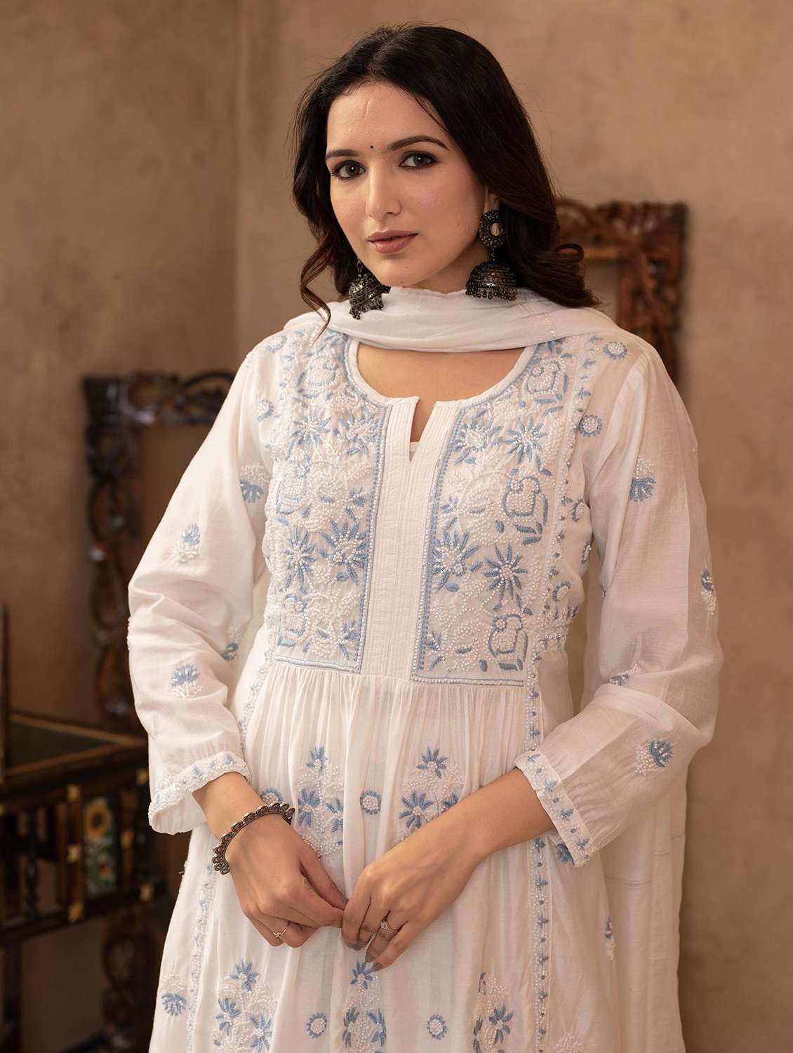 women three quarter sleeve kurta palazzo with dupatta set - 22014545 - Standard Image - 5