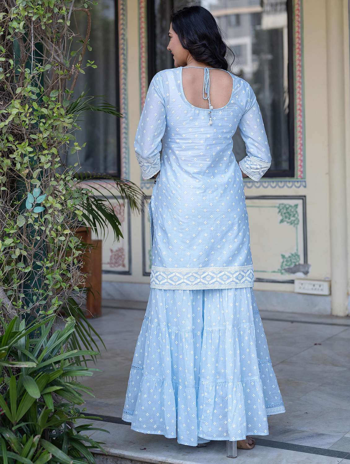 women three quarter sleeve kurta sharara with dupatta set - 22014571 - Standard Image - 3