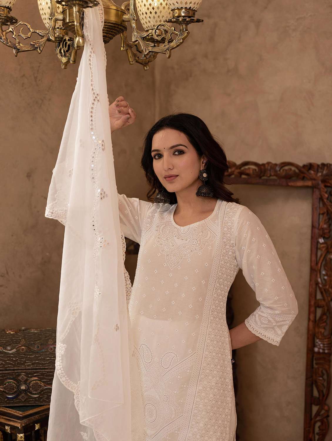 women three quarter sleeve kurta sharara with dupatta set - 22014572 - Standard Image - 5