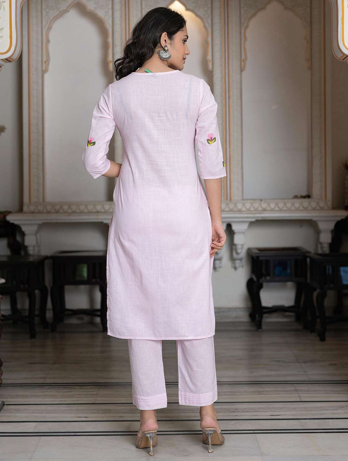 women three quarter sleeve kurta pant with dupatta set - 22014573 - Standard Image - 3