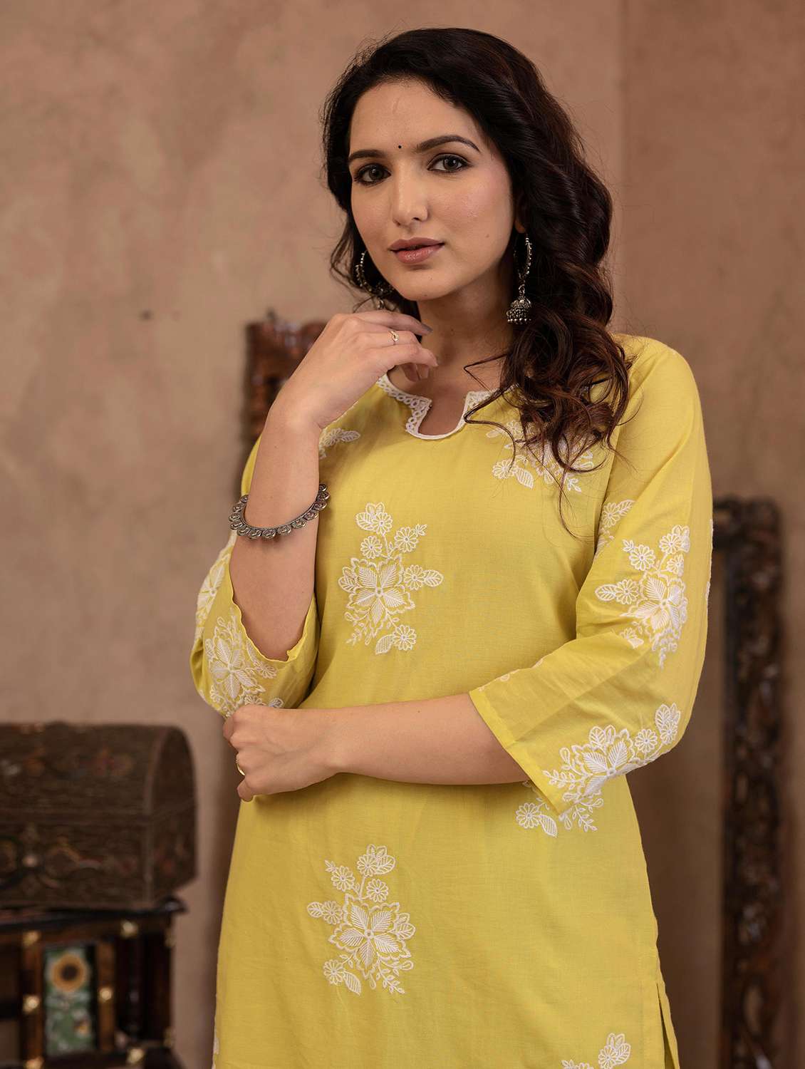 women embroidered three quarter sleeve kurta pant set - 22014579 - Standard Image - 5