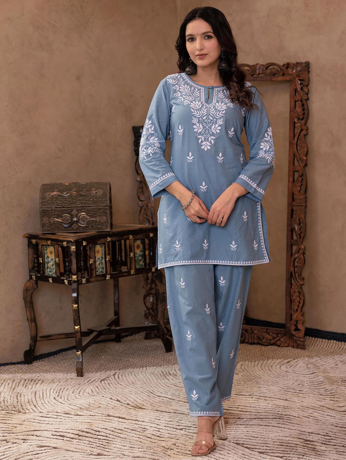 women three quarter sleeve ethnic co-ord set