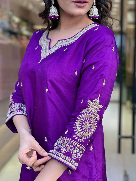 women embroidered three quarter sleeve kurta pant with dupatta set - 22014607 - Standard Image - 5