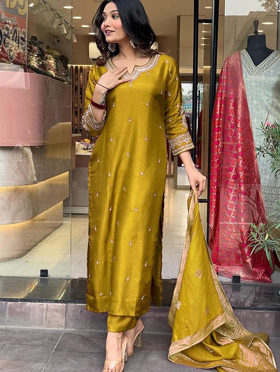 women embroidered three quarter sleeve kurta pant with dupatta set - 22014610 - Standard Image - 3