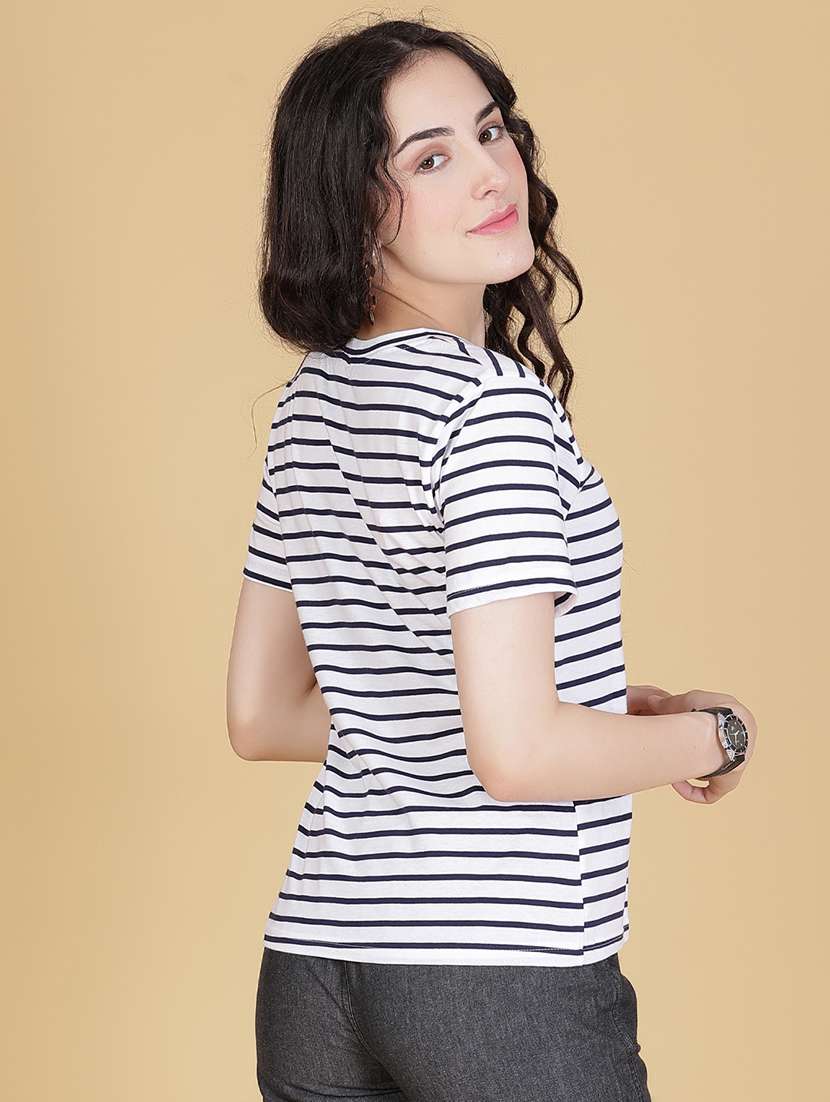 striped white cotton regular fit t-shirt - 22014619 -  Standard Image - 3