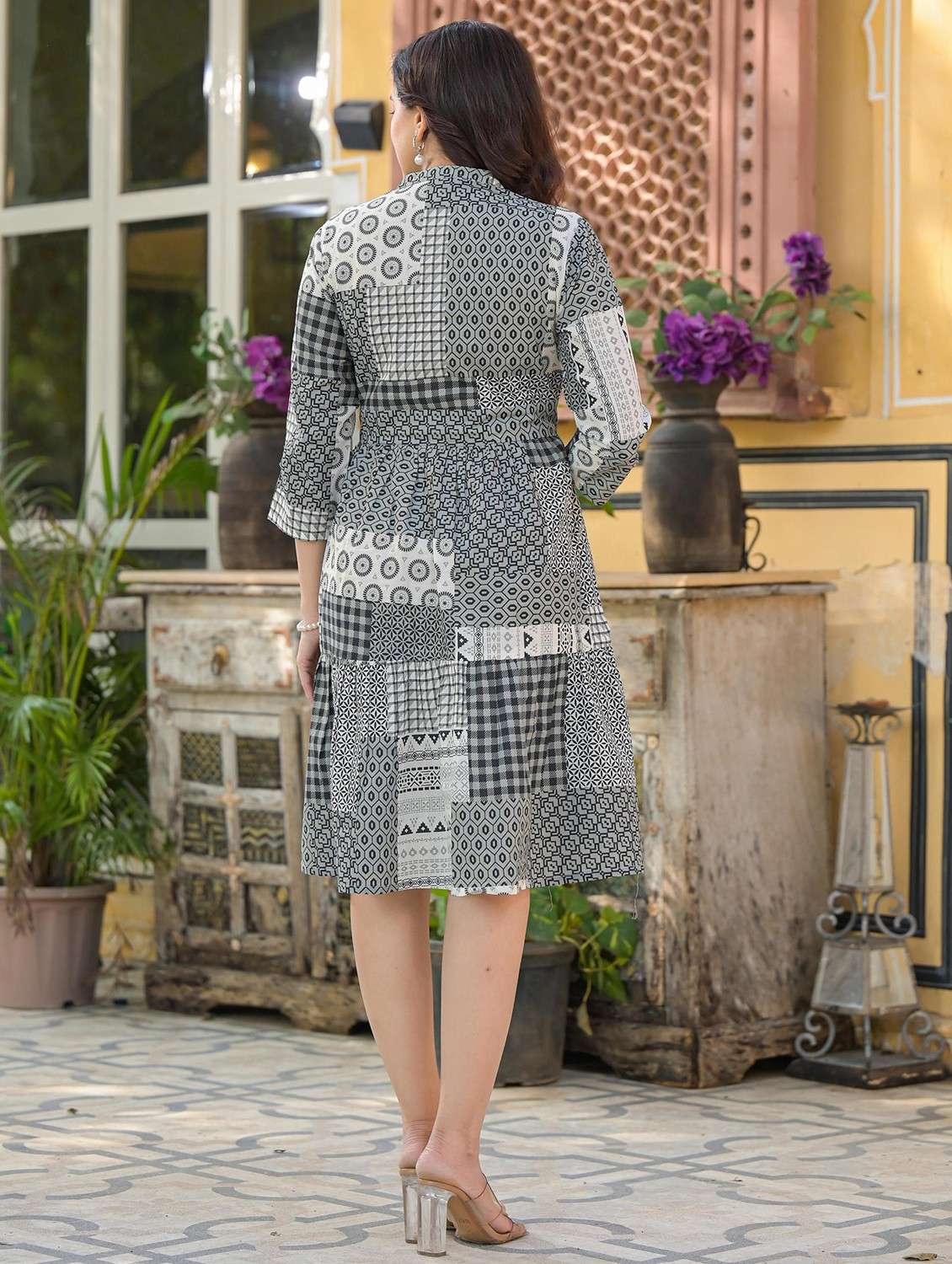 women printed mandarin neck tiered ethnic dress - 22014643 -  Standard Image - 3