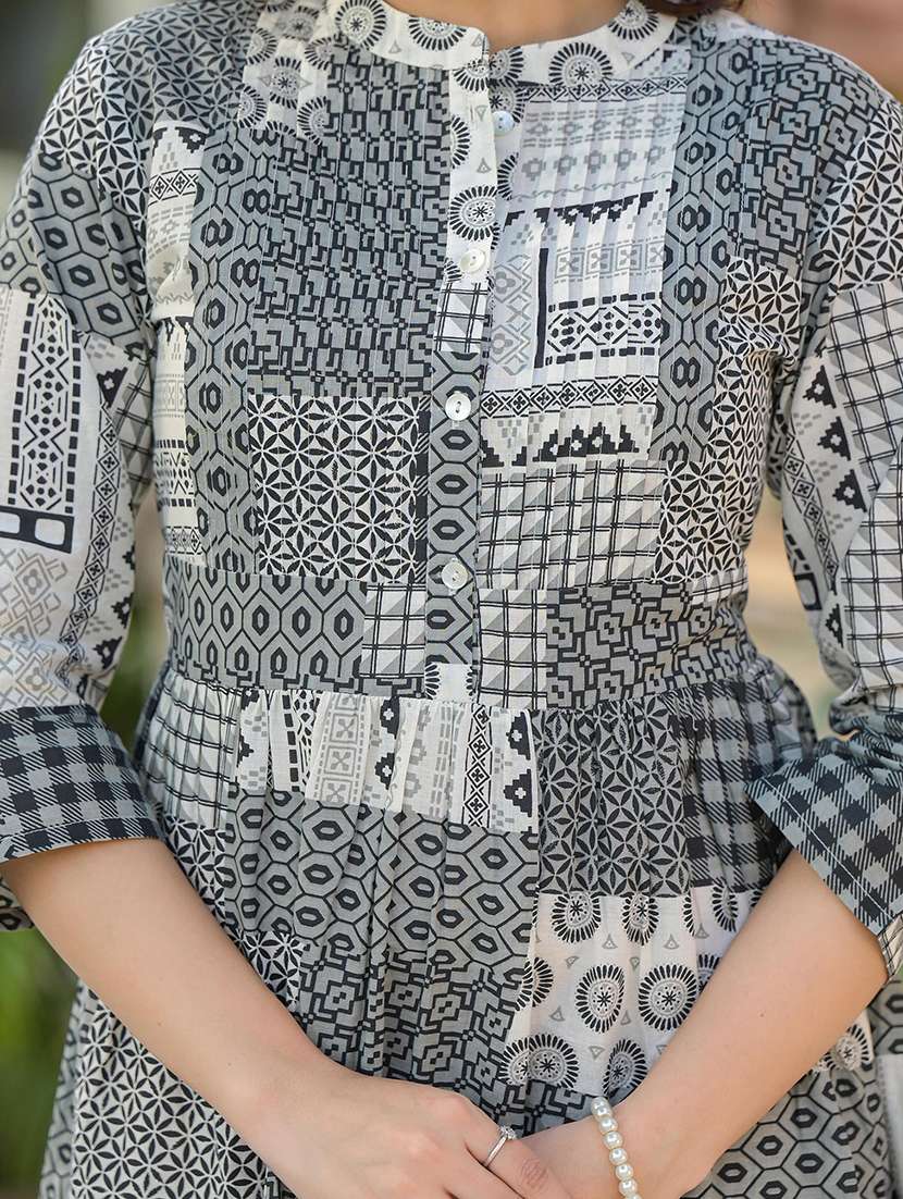 women printed mandarin neck tiered ethnic dress - 22014643 -  Standard Image - 5