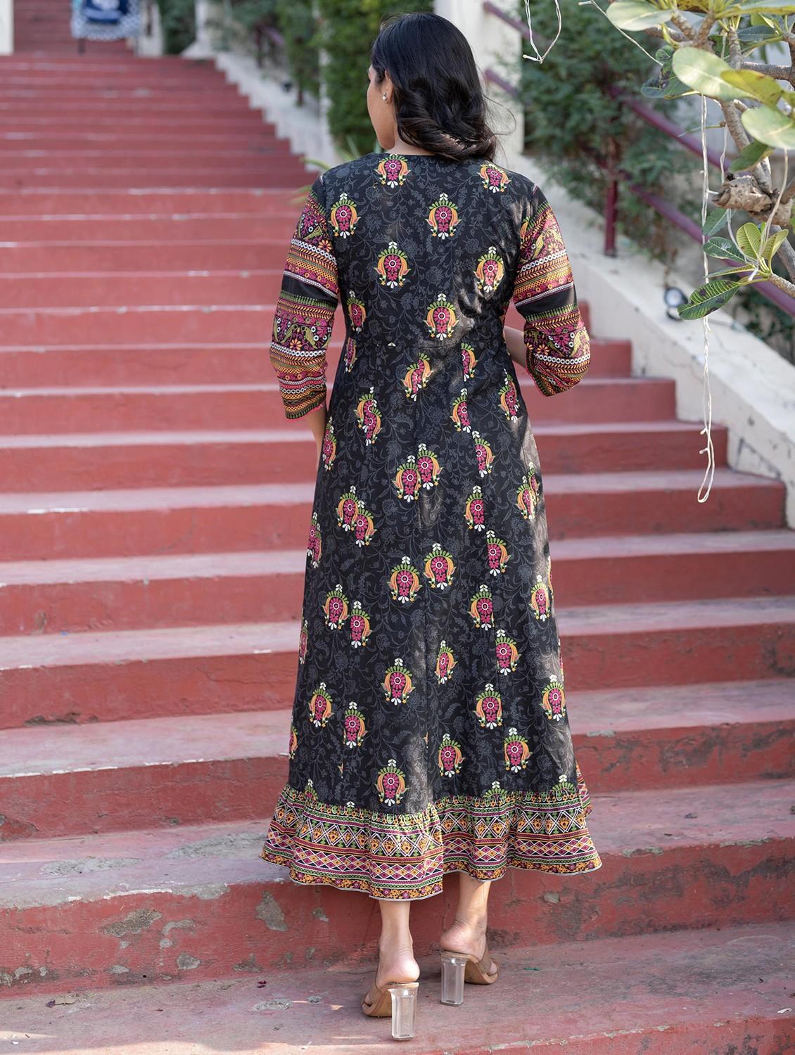 women printed v neck layered ethnic dress - 22014645 - Standard Image - 3
