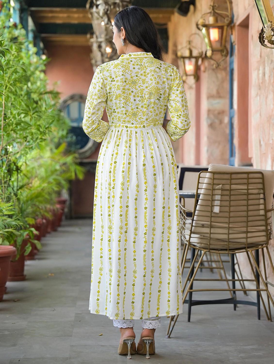 women printed three quarter sleeve a-line kurta - 22014648 - Standard Image - 3