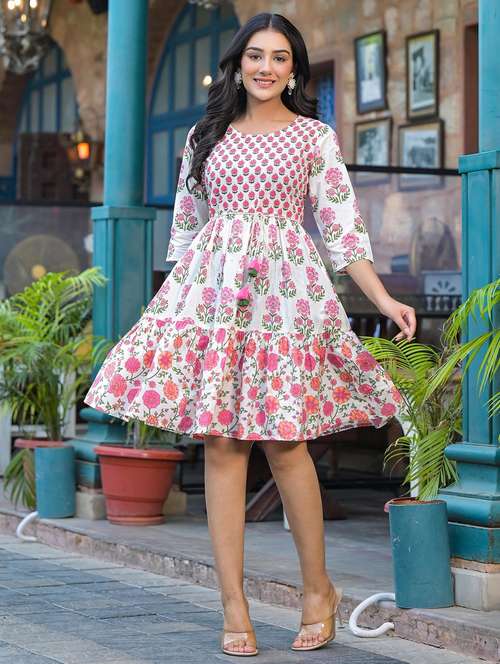women floral printed round neck tiered ethnic dress - 22014651 -  Standard Image - 0