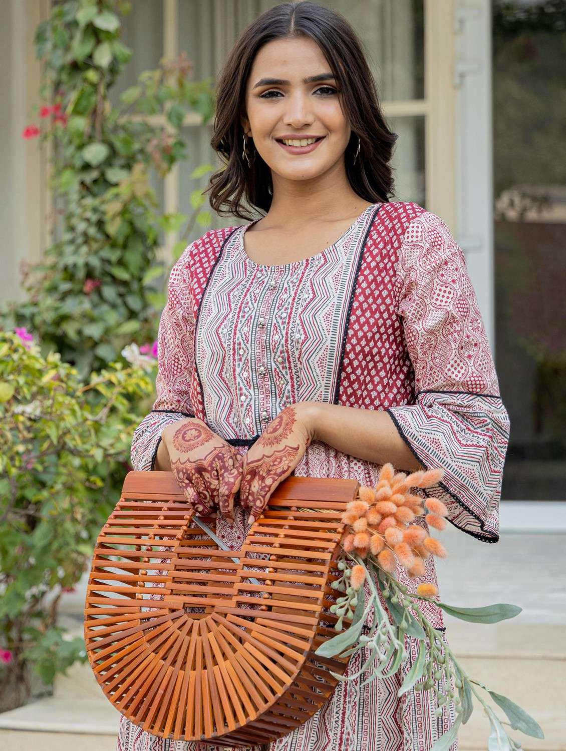 women printed round neck tiered ethnic dress - 22014652 -  Standard Image - 5