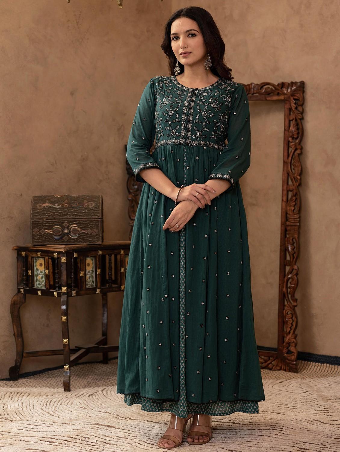 women embroidered three quarter sleeve ethnic dress - 22014663 - Zoom Image - 0