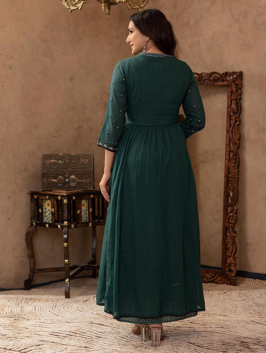 women embroidered three quarter sleeve ethnic dress - 22014663 - Standard Image - 3