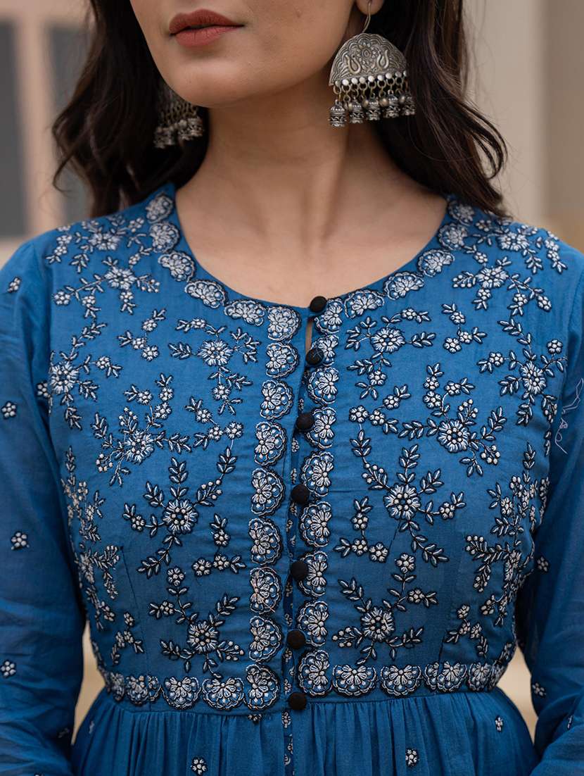 women embroidered three quarter sleeve ethnic dress - 22014664 -  Standard Image - 5