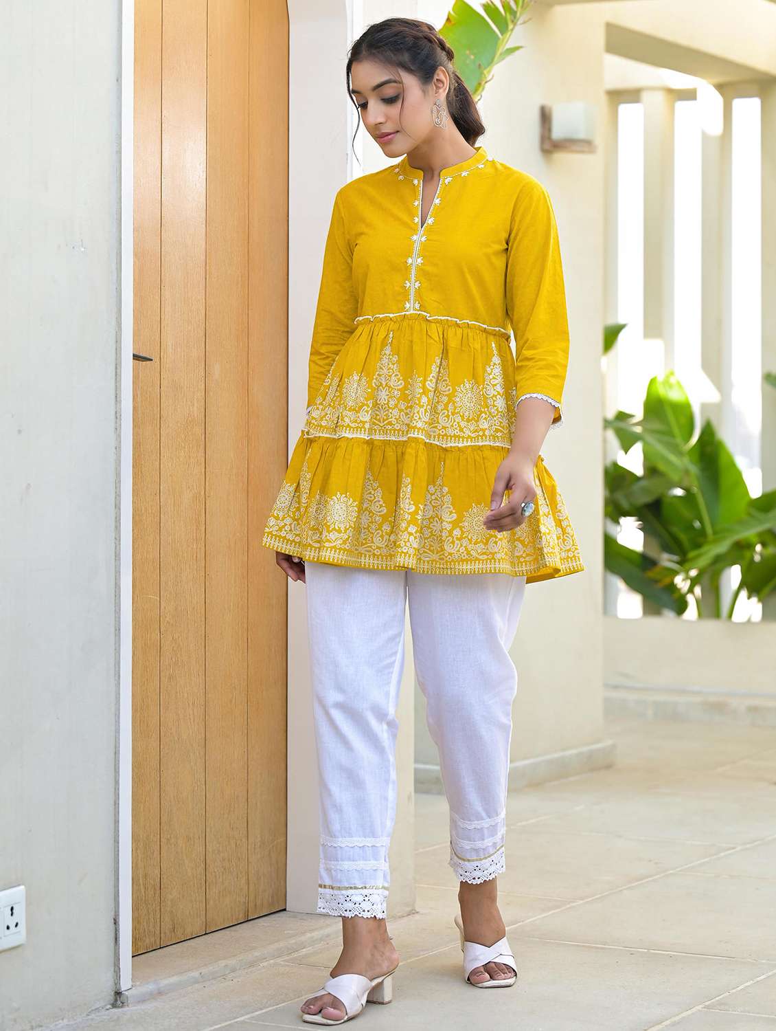 women embroidered three quarter sleeve tiered tunic  - 22014668 -  Standard Image - 3