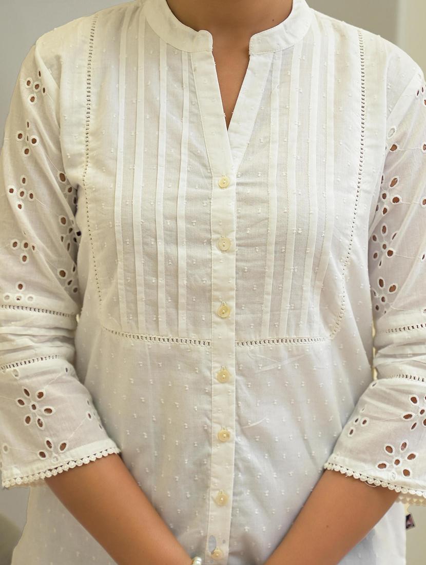 women self design three quarter sleeve straight kurti - 22014675 - Standard Image - 5