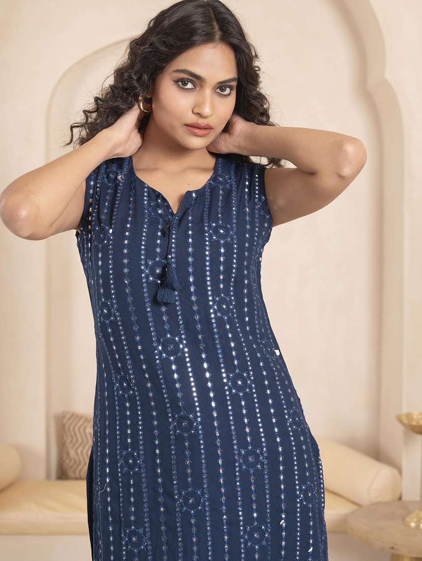 women embroidered sleeveless straight kurta - 22014677 -  Standard Image - 5