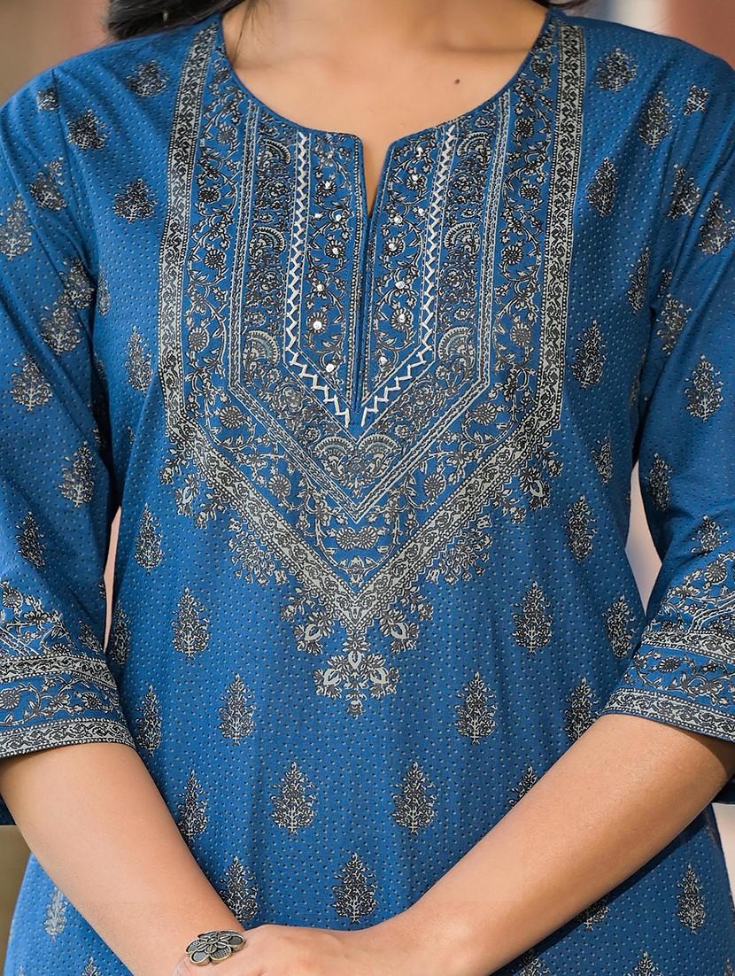 women printed three quarter sleeve straight kurta - 22014679 - Standard Image - 5