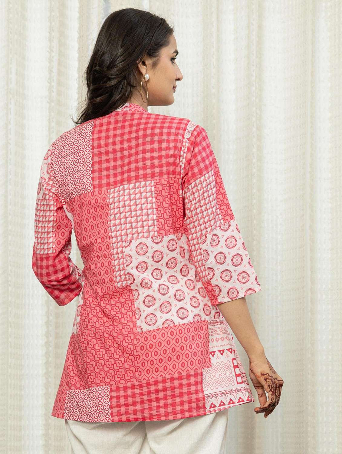 women printed three quarter sleeve a-line kurti - 22014681 -  Standard Image - 3