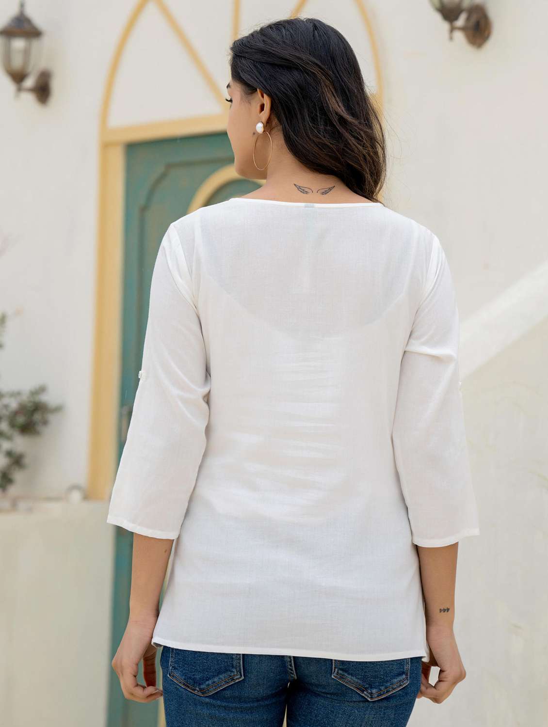 women three quarter sleeve straight kurti - 22014697 -  Standard Image - 3