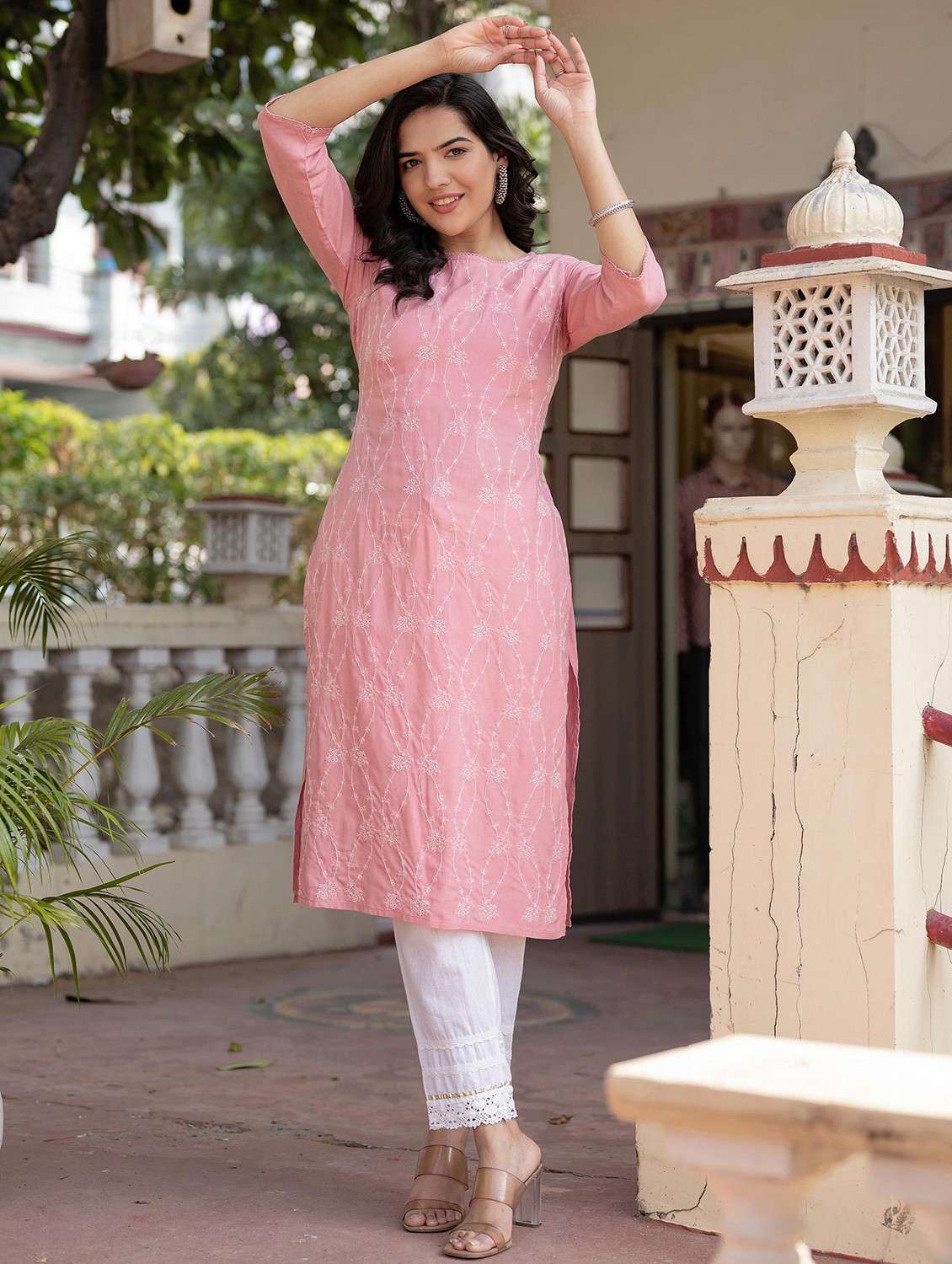 women three quarter sleeve straight kurta - 22014701 -  Standard Image - 3