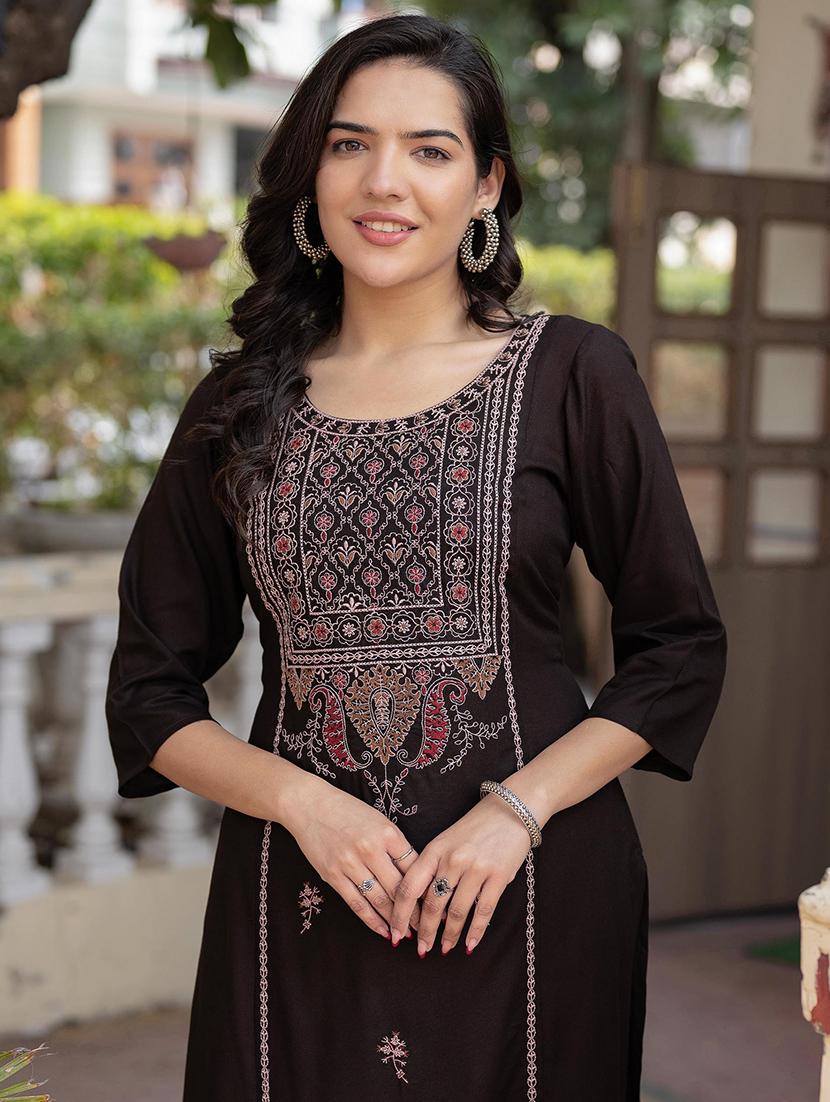 women three quarter sleeve straight kurta - 22014704 - Standard Image - 5