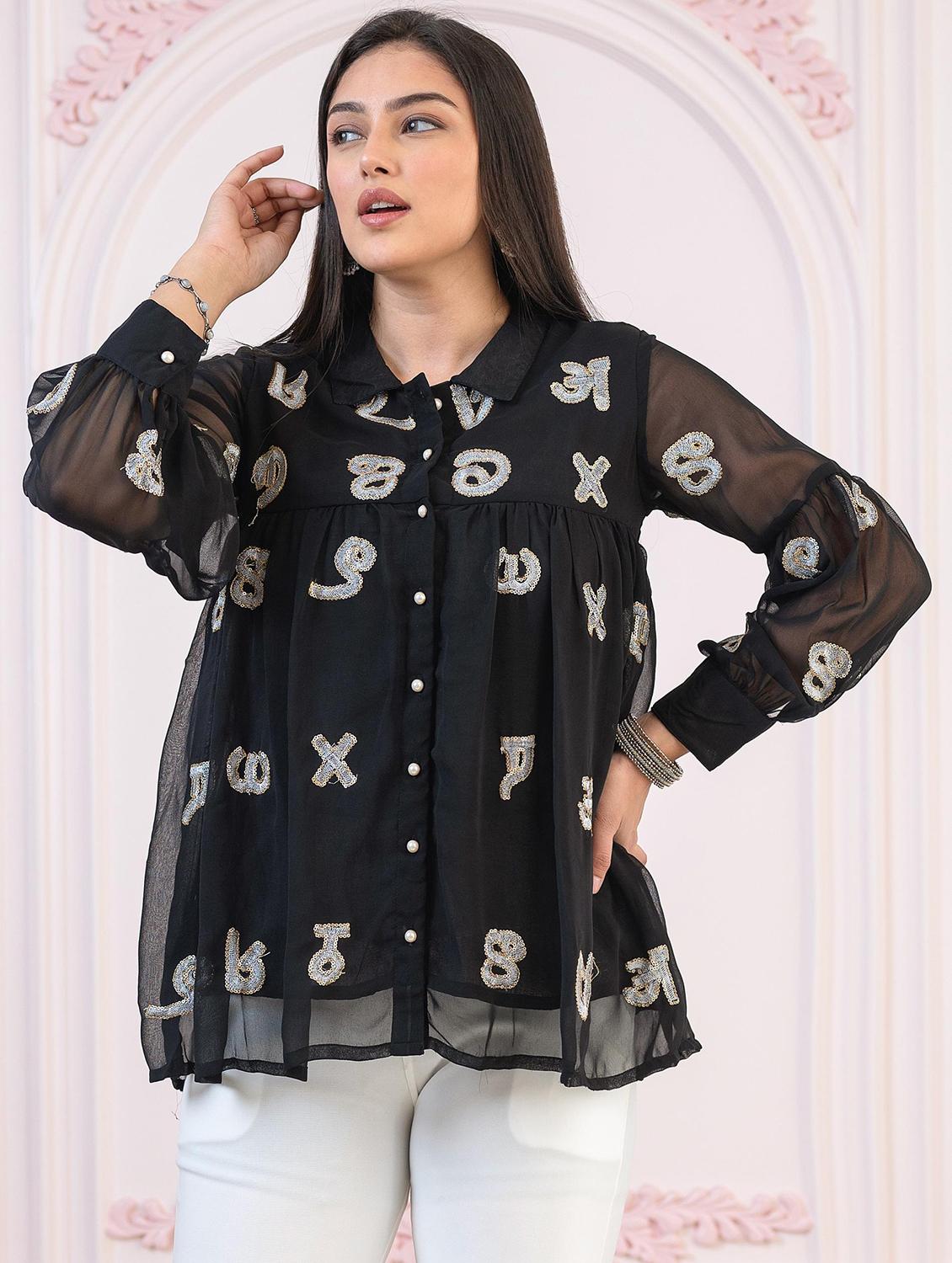women typographic long sleeve shirt top - 22014711 - Zoom Image - 0