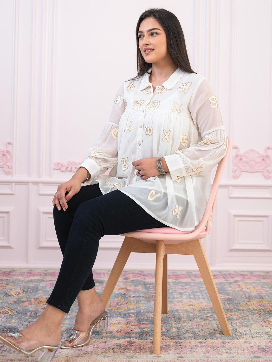 women typographic long sleeve shirt top - 22014712 - Standard Image - 5