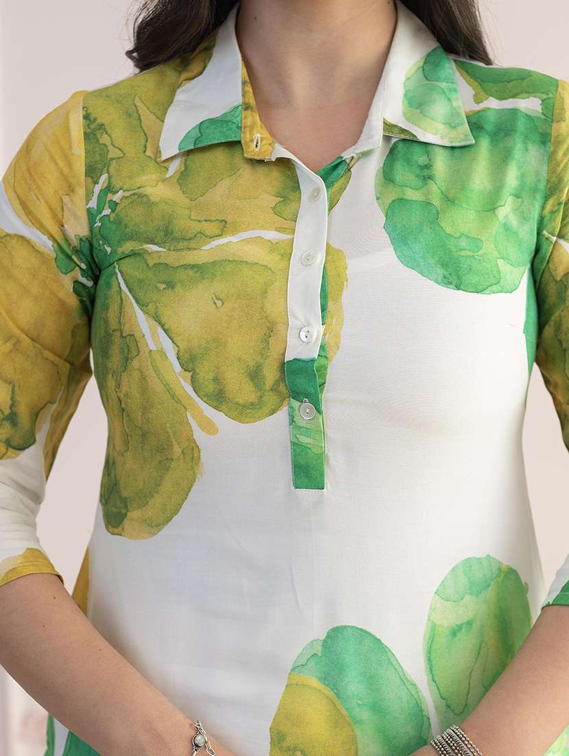 women floral three quarter sleeve straight kurta - 22014716 -  Standard Image - 5