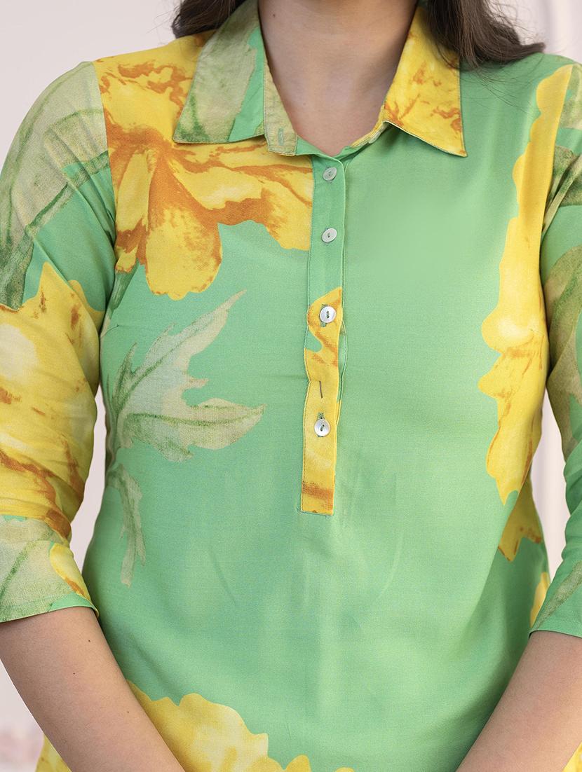 women floral three quarter sleeve straight kurta - 22014717 - Standard Image - 5