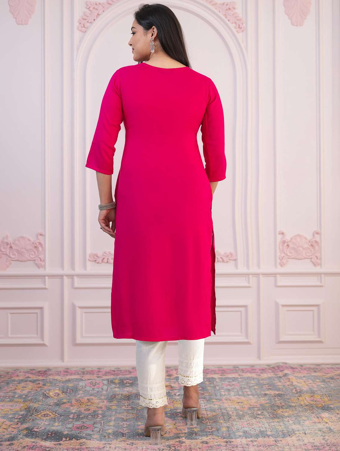 women printed three quarter sleeve straight kurta - 22014719 -  Standard Image - 3