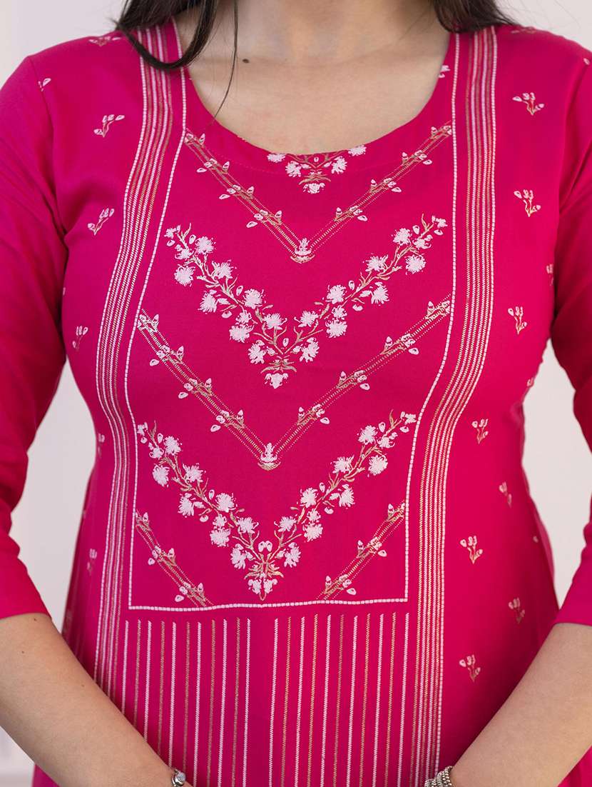 women printed three quarter sleeve straight kurta - 22014719 -  Standard Image - 5