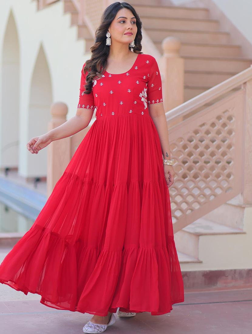 women solid with work short sleeve tiered ethnic dress - 22014721 - Zoom Image - 0