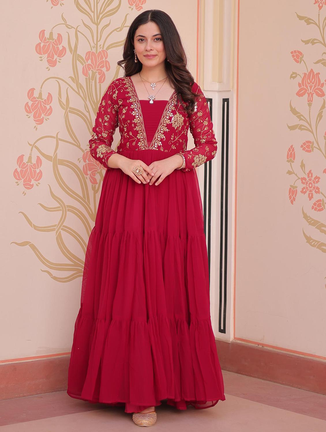women solid with work square neck tiered ethnic dress - 22014723 - Zoom Image - 0