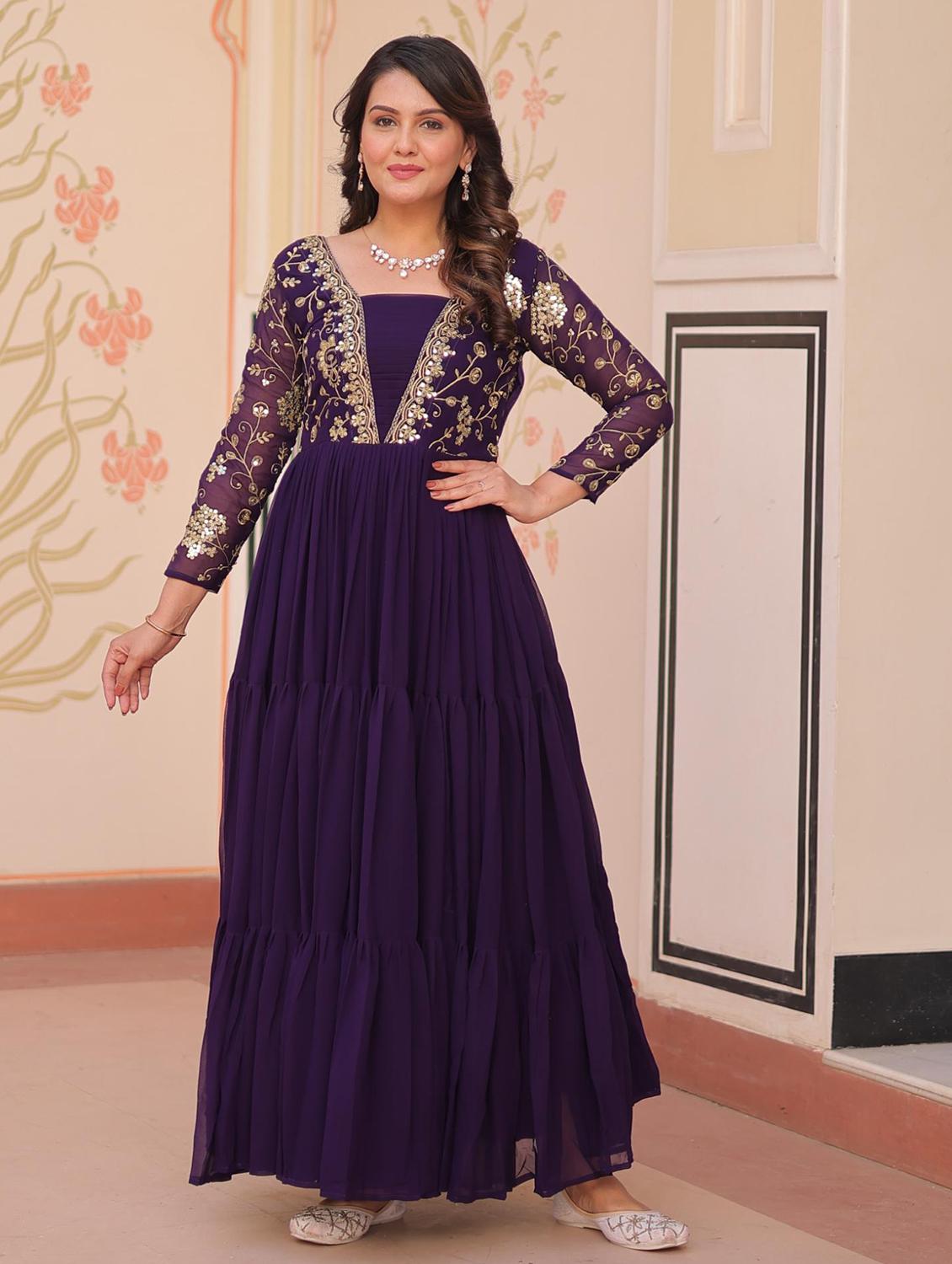 women solid with work square neck tiered ethnic dress - 22014724 -  Zoom Image - 0