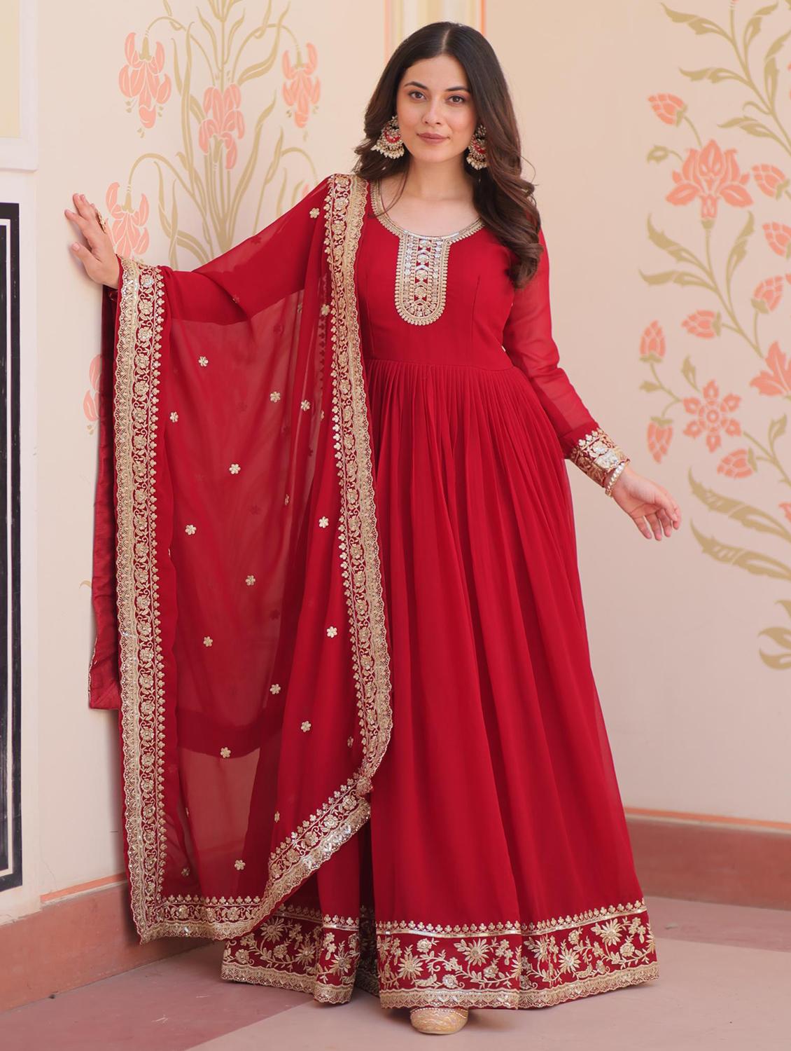 women embroidered long sleeve anarkali kurta dupatta set - 22014726 - Zoom Image - 0