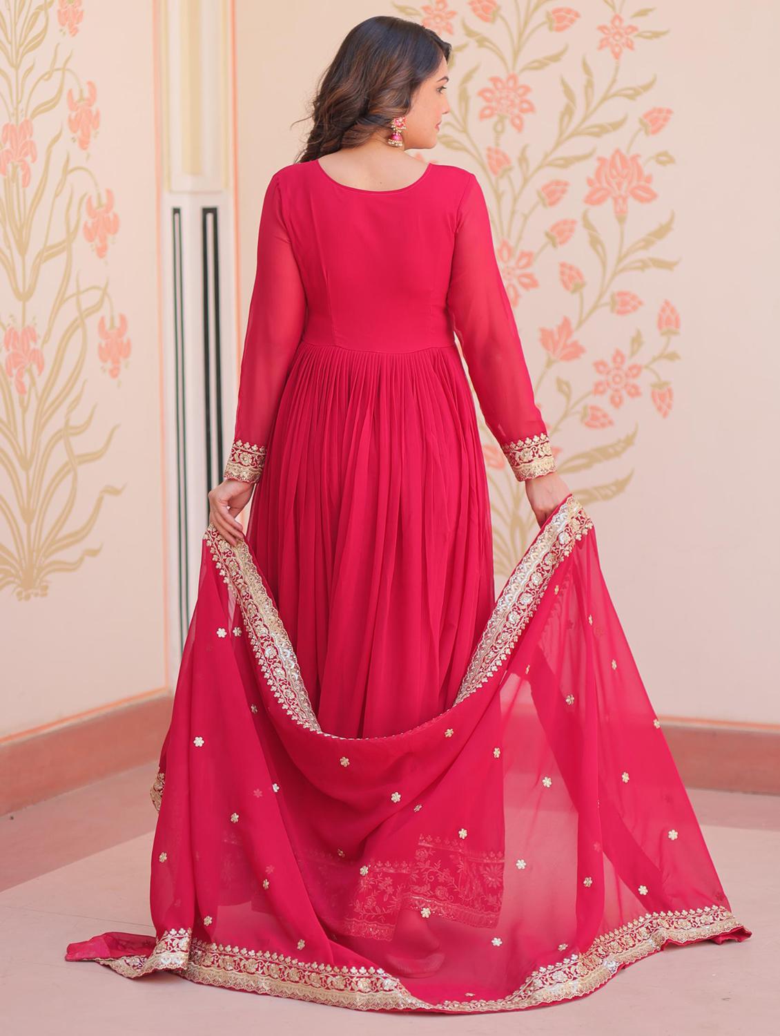 women embroidered long sleeve anarkali kurta dupatta set - 22014727 - Standard Image - 3