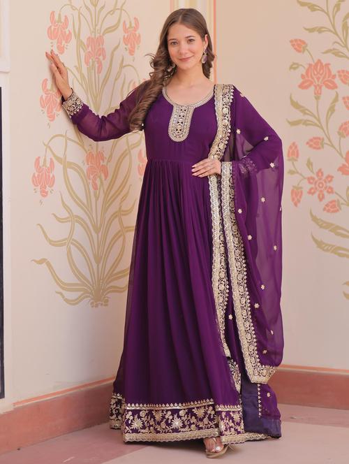 women embroidered long sleeve anarkali kurta dupatta set - 22014728 -  Standard Image - 0