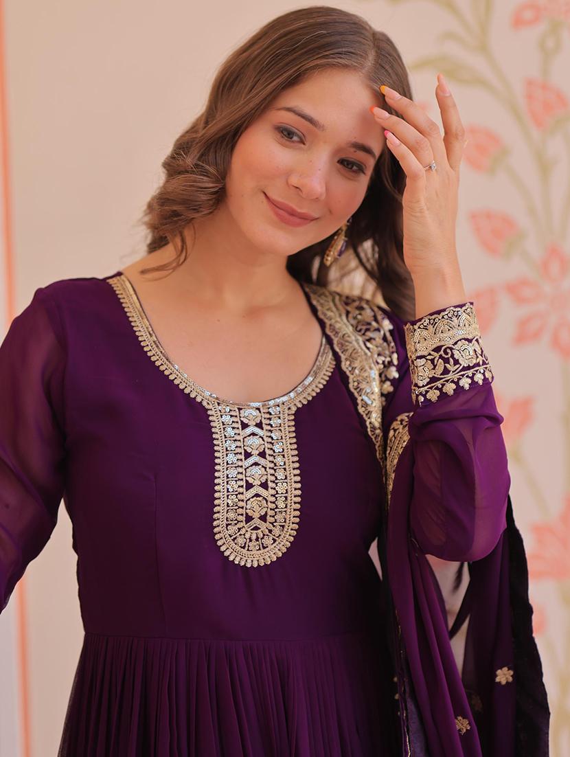 women embroidered long sleeve anarkali kurta dupatta set - 22014728 - Standard Image - 3