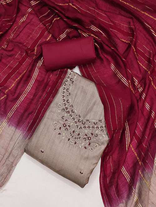women solid with work embroidered unstitched suit set - 22016341 - Standard Image - 0